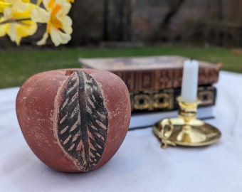 Mid-Century Terracotta Apple Sculpture, Teacher Gift, Bookshelf Decor