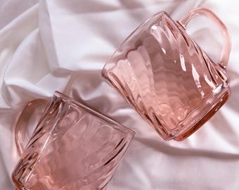 Vintage Pink Swirl Glass Mugs - Arcoroc France - Set of 4