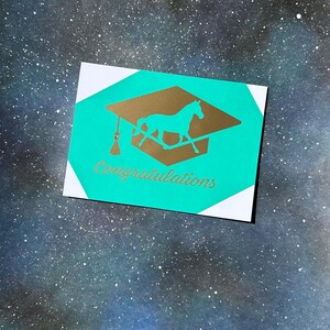 Equestrian graduation card with gold cap/lettering