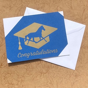 Equestrian graduation card with gold cap/lettering
