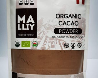Poudre de cacao biologique - 100 % pur, produit importé du Pérou. Certifié biologique par l'USDA, sans sucre, sans conservateurs - 227 g