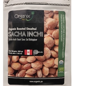Organische Sacha Inchi Samen aus Peru, USDA zertifiziert (Raw Vegan Protein), hoher Gehalt an Omega 3, 6 und 9 (geröstet & ungesalzen). 200gr