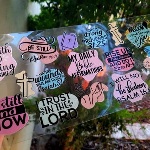 UV DTF 16oz Libbey Cup Wrap Bible Affirmations Ready to Ship Cup Not Included