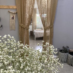 Macrame Beaded Doorway Curtain With Tie Back,Diamond Closet Room Divider, Dangle Curtain Set, Bohemian Window Art Decor,Beach house Gift