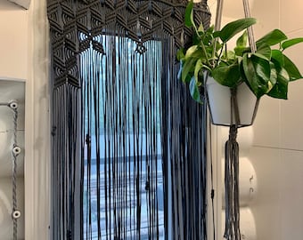 Cortina de macramé para ventana, divisor de ambientes de macramé, panel de cortina con cuentas, cenefa bohemia, cortinas bohemias hechas a mano, cortina para puerta de armario, regalo para mamá