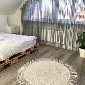 Crochet Round Rug,Creamy Circle Rug,Сord with fringe,Crochet Pattern,Home & Decor,Braided Rag Rug,Nursery Rug,Wicker Carpet,Floor Decoration