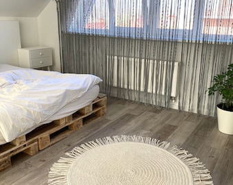 Gehäkelter runder Teppich,Cream Kreis Teppich,Сord mit Fransen,Häkelmuster,Haus & Dekor,Geflochtener Flicken Teppich,Kinderzimmer Teppich,Bodendekoration