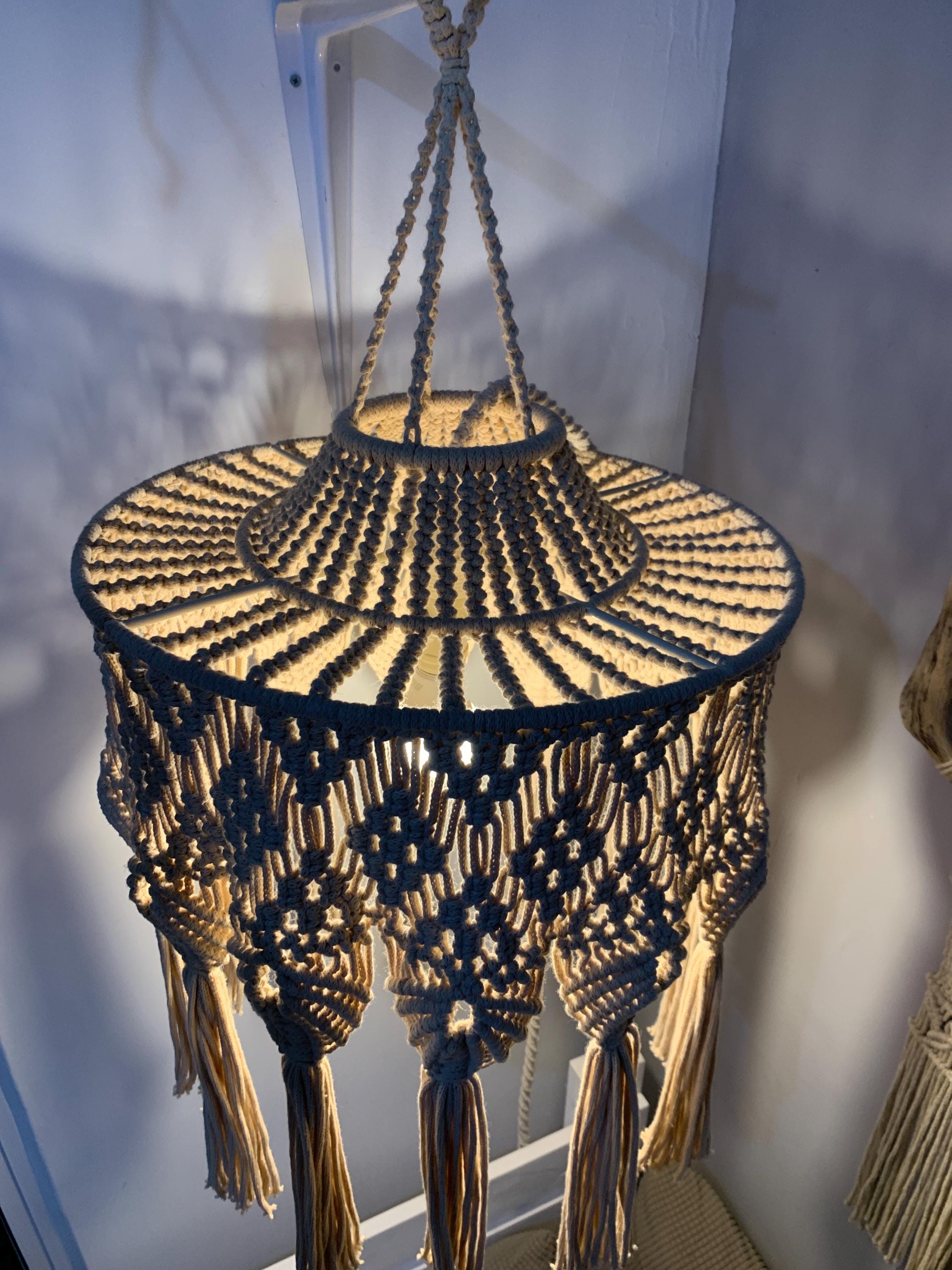Shell Disc Lamp Shade Lamp Shade With the Shells Patterns.modern Macrame Chandelier.boho ...
