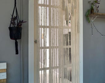 Tenda Divisorio Con Perline In Legno E Macramè – Fatta A Mano In Cotone Per Porte E Finestre – Stile Bohémien