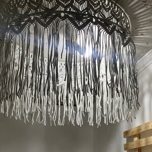 Macrame lantern lamp,Bohemian lampshade,Macrame round lamp shade,Fringe chandelier light,Pendant lampshade,Boho lighting,Macrame light shade