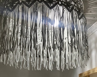 Macrame lantern lamp,Bohemian lampshade,Macrame round lamp shade,Fringe chandelier light,Pendant lampshade,Boho lighting,Macrame light shade