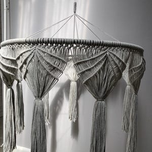 Fringe Chandelier Light,Macrame Lampshade,Round Lantern Lamp,Shell Ceiling Light,Bohemian Chandelier with tassels,Boho Housewarming Gift