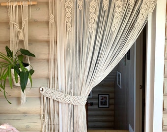 Curtain with Tie Back Set,Macrame Room Divider,Doorway Curtain,Handmade Door Panel,Bohemian Valance,Boho Tapestries,Window treatment,Gift