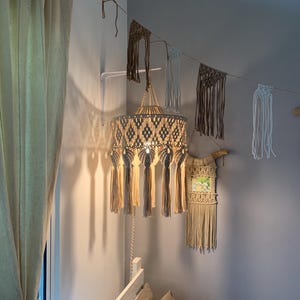 Lamp Shade with the shells patterns.Modern Macrame Chandelier.Boho celling lightning.Handmade Fringe Pendant Light. Nursery,Living Room Lamp