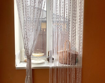 Cortina de macramé con cuentas, paneles de cortina de macramé grandes, separador de ambientes bohemio de macramé, cortinas de macramé con estampado para puertas, cortina para puerta de armario.