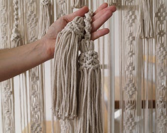 Large Doorway or window tasseled curtain with the holdbacks set. Macrame Boho Home Decor Valance. Beaded valance with a symmetrical pattern