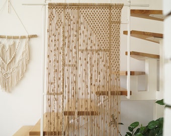 Macrame Doorway Curtain,Beaded Curtain,Bohemian Wall Art Decor,Woven Wallhanging,Closet Room  Divider,Handmade Dangle Curtain,Farmhouse Gift