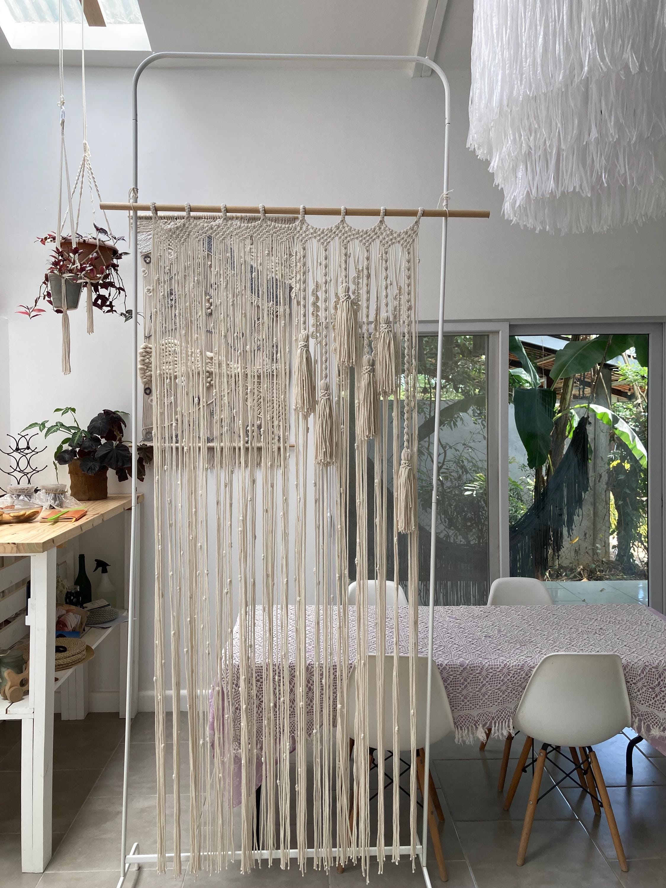 Tenda Con Perline In Macramè Boho – Cotone E Legno – Fatto A Mano – Per Porte, Finestre E Divisori – 200x88 Cm - 3