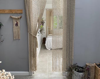 Set macrame curtain with tieback,Macrame Room Divider,Door Panel,Bohemian Valance,Beaded curtains, Window Coverings,Handcrafted Home Decor