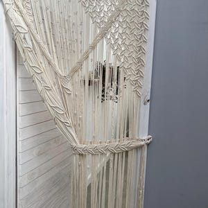 Leaf macrame door or window curtain with asymmetric pattern.Bohemian doorway panel.Handmade beaded room divider.Vintage modern hanging decor