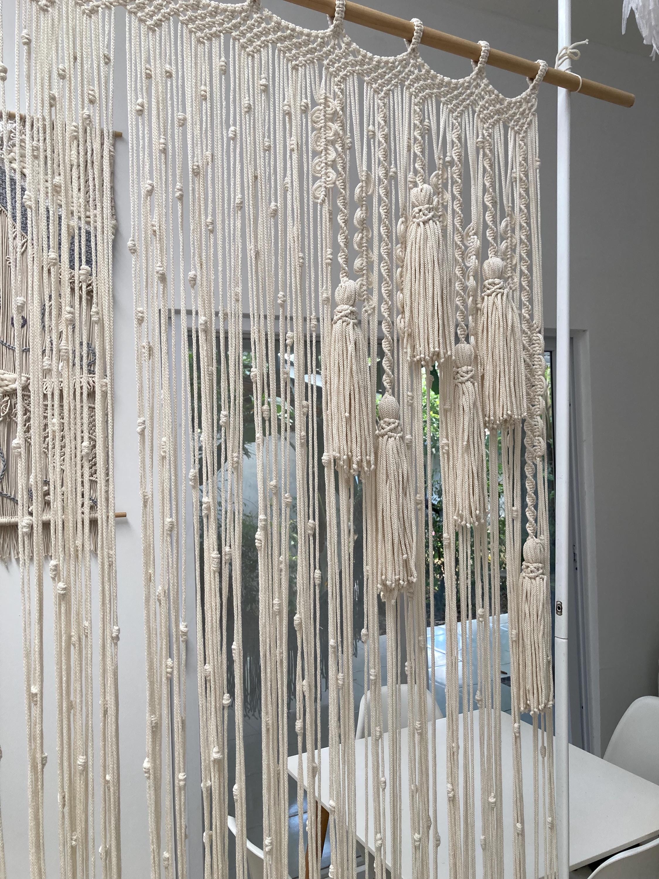 Tenda Divisorio Con Perline In Legno E Macramè – Fatta A Mano In Cotone Per Porte E Finestre – Stile Bohémien