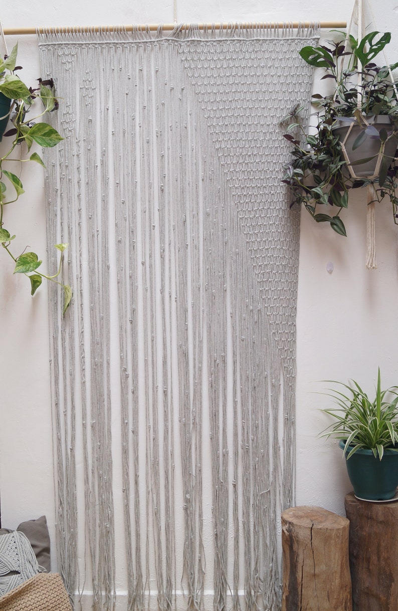 Macrame Doorway Curtain,Beaded Curtain,Bohemian Wall Art Decor,Woven Wallhanging,Closet Room Divider,Handmade Dangle Curtain,Farmhouse Gift image 8