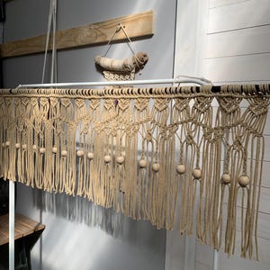 Beige kitchen beaded curtain. Short valance cafe curtain macrame. Customised window hanging.Door curtain. Bohemian wall art decor