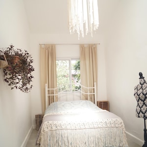 Handmade Macrame Lampshade, Macrame Hanging Lantern,Fringe Chandelier Light,Beaded Lighting,Bohemian Lamp Decor