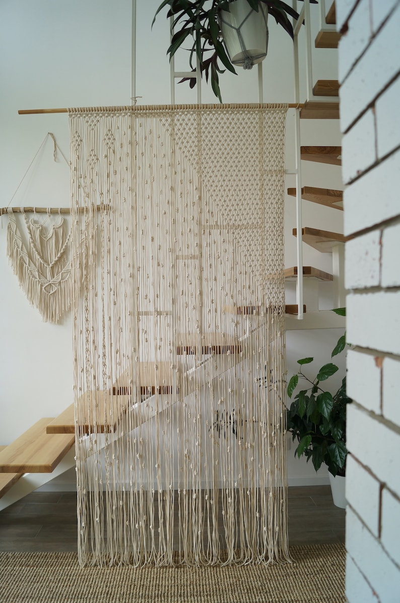 Macrame Doorway Curtain,Beaded Curtain,Bohemian Wall Art Decor,Woven Wallhanging,Closet Room Divider,Handmade Dangle Curtain,Farmhouse Gift image 6