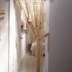 Macrame Doorway Curtain With Tie Back,Beaded,Diamond Closet Room Divider, Hanging Door panel, Bohemian Window Art Decor, Beach house Gift