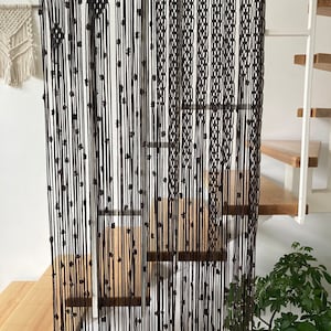 Bohemian room divider Macrame door curtain Bead curtains Handwoven boho window pattern Closet doorway valance Handcrafted cotton macrame art