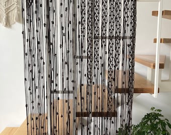 Bohemian room divider Macrame door curtain Bead curtains Handwoven boho window pattern Closet doorway valance Handcrafted cotton macrame art