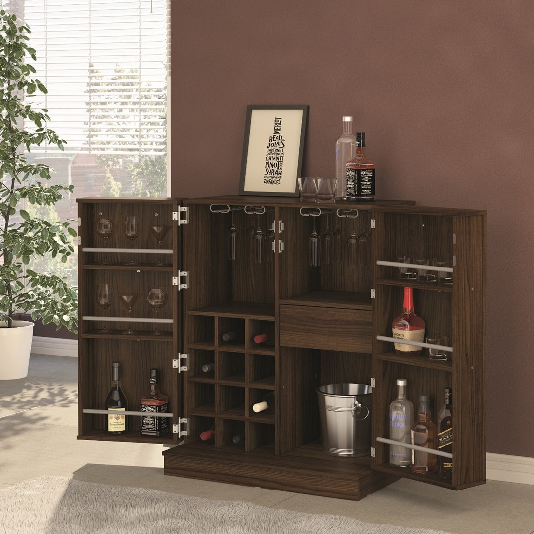 Boahaus Liverpool Bar Wine Storage Dark Brown Finish Etsy