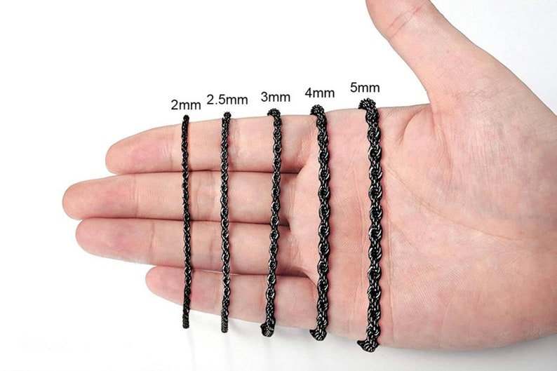 Twisted Rope Chain, Black Stainless Steel Chain Necklace, Dainty Chain, Thick Twist Rope Chain