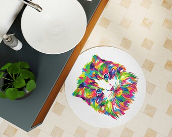 Bath mat Multi Coloured Cat Art Polyester Bath Mat Cat Art Bath Mat