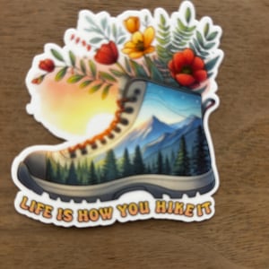 Colorful Hiking Boot Sticker with Nature Elements