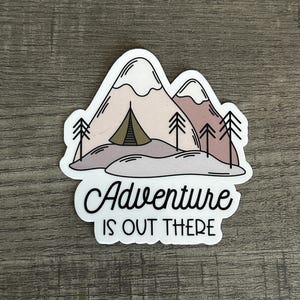 Explore Nature Sticker: Mountains, Moon, Stars in Earthy Colors