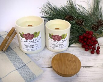 Winterberry Scented Candle / Winter Collection / Coconut Soy Wax / Wooden Wick