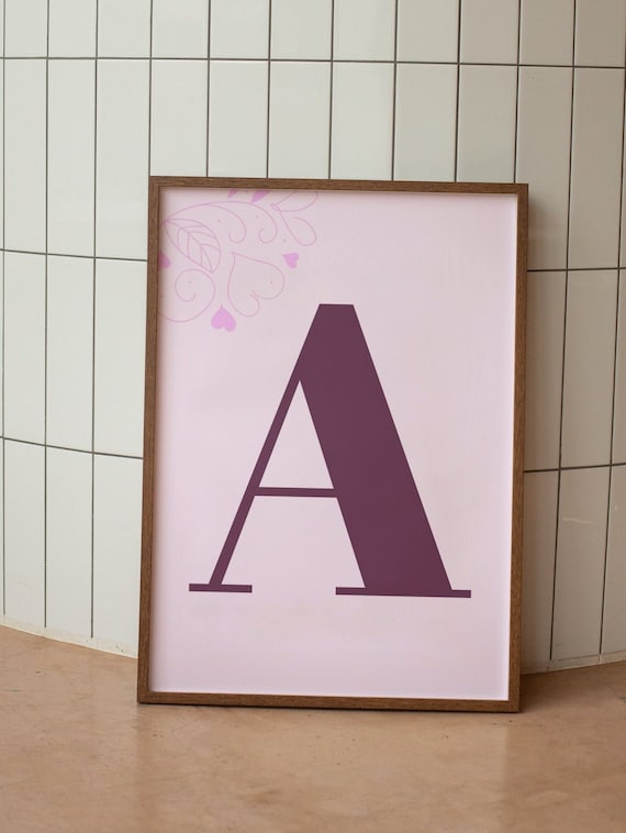 Baby Girl / Pink Initial Printable Wall Art AZ Letters Etsy