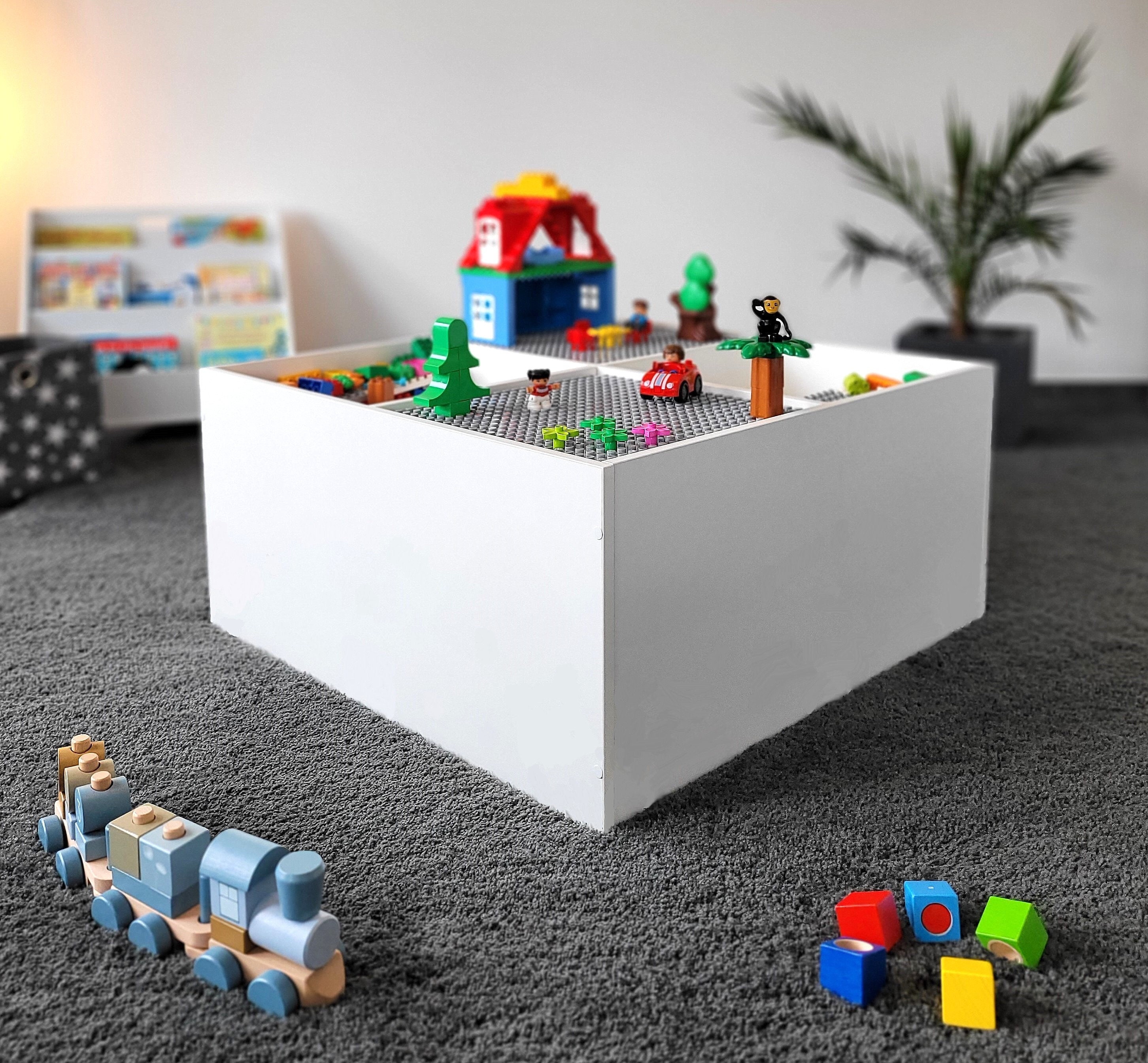 Lego Table Play Table Children Duplo With Name Wood Personalized Gift Idea Lego Box Storage Space Shelf Compatible Lego Classic Etsy