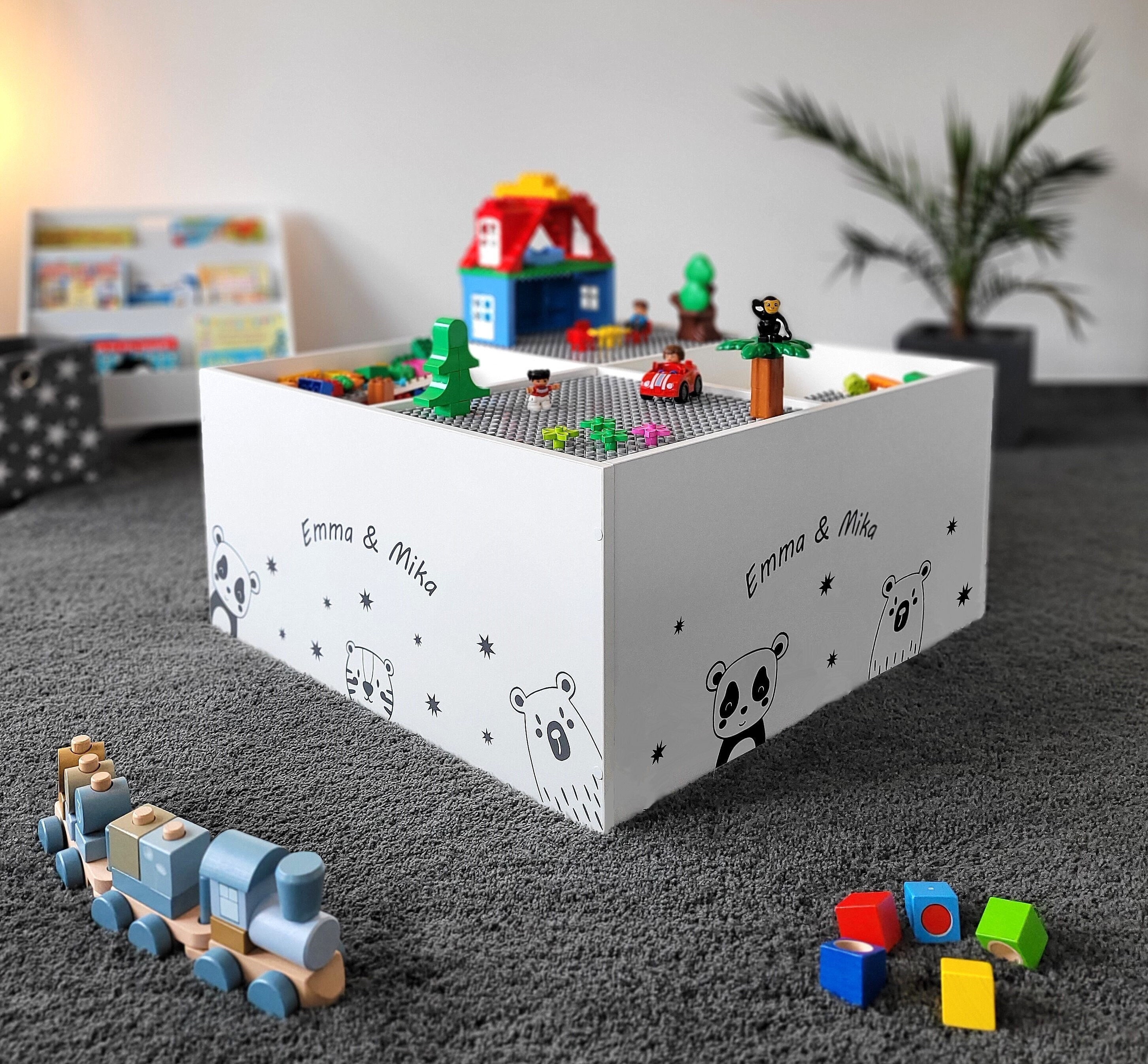 Table de jeu Lego pour enfants Duplo avec nom en bois personnalisée idée  cadeau Boîte Lego Espace de rangement, étagère compatible Lego® Classic -   France