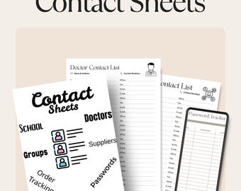 Password and Contact sheets for every group in your life. Planner, address book medical