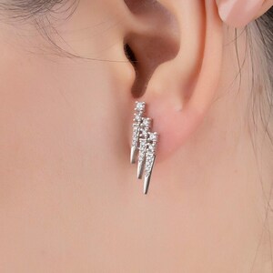 Wedding Silver Earrings, Engagement Earrings, Minimalist Diamond Stick Earrings, Handmade Jewelry, Personalized Gifts, Mothers Gifts for Her