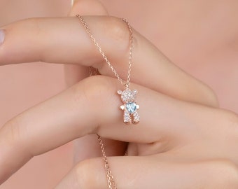Gummy Bear Necklace, Heart Birthstone, Sterling Silver, Handmade