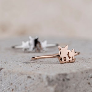 Initial Dog Cat Ring, Engraved Letter Pet Ring, Real Silver Custom Ring, Handmade Jewelry, Pet Mother Ring, Dainty Ring, Personalized Gift