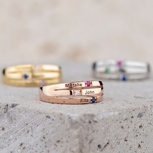 1 2 3 Band Birthstone Name Ring, Name Engraved Ring, Real Silver Mother Ring, Handmade Jewelry, Family Ring, Dainty Ring, Personalized Gift