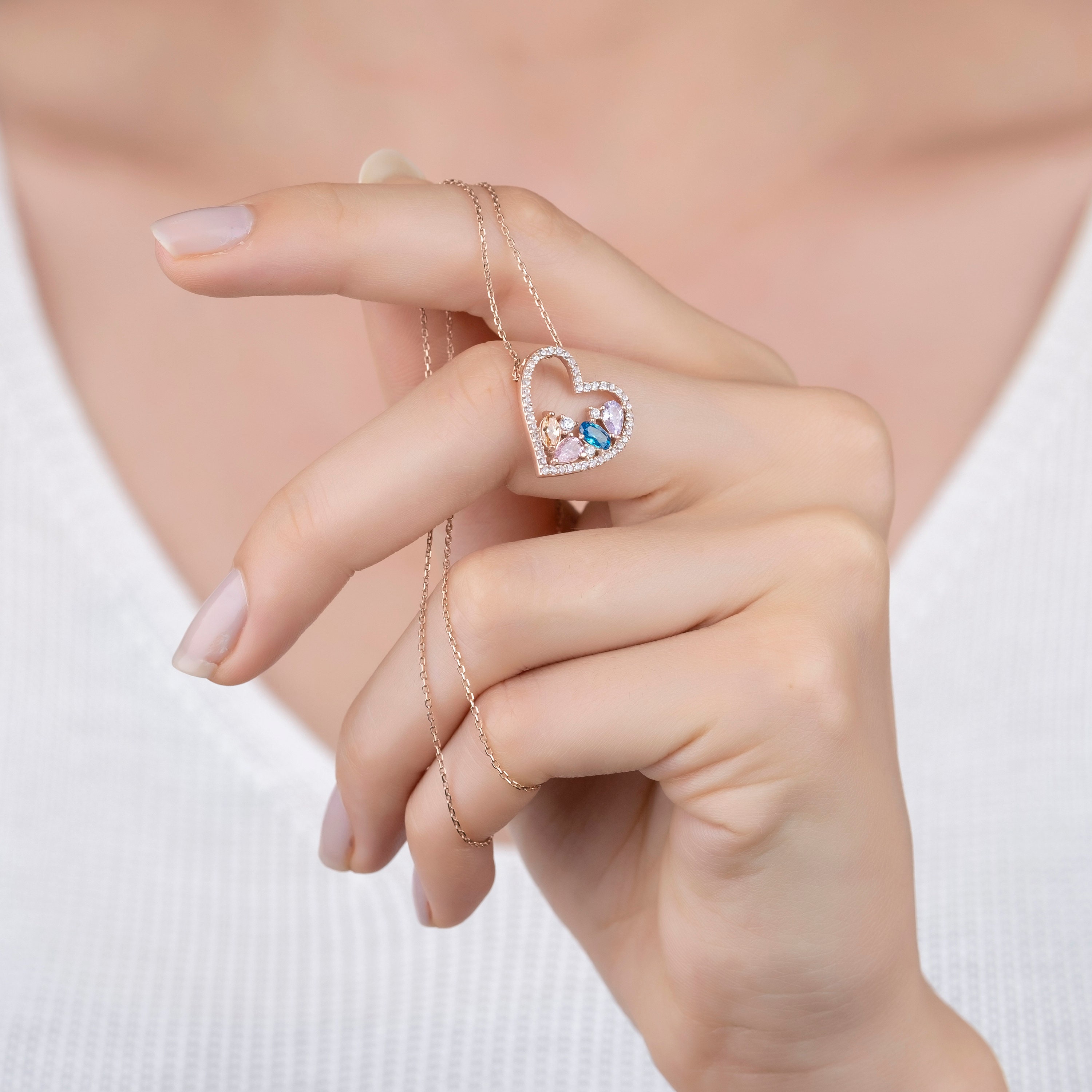 GDCOIN Birthstone Necklace Heart Shaped Pendant With 14K Gold