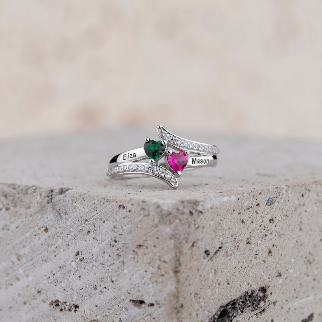 Customizable Promise Rings Personalized Promise Curved Heart Birthstone Ring, Infinity Diamond ...
