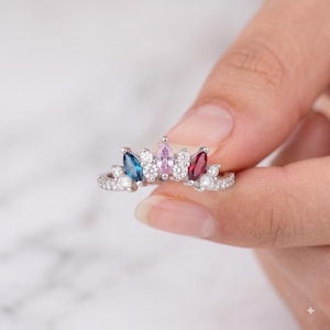 Marquise Birthstone Ring, Sterling Silver 3 Stone Mothers Ring, Personalized Gift
