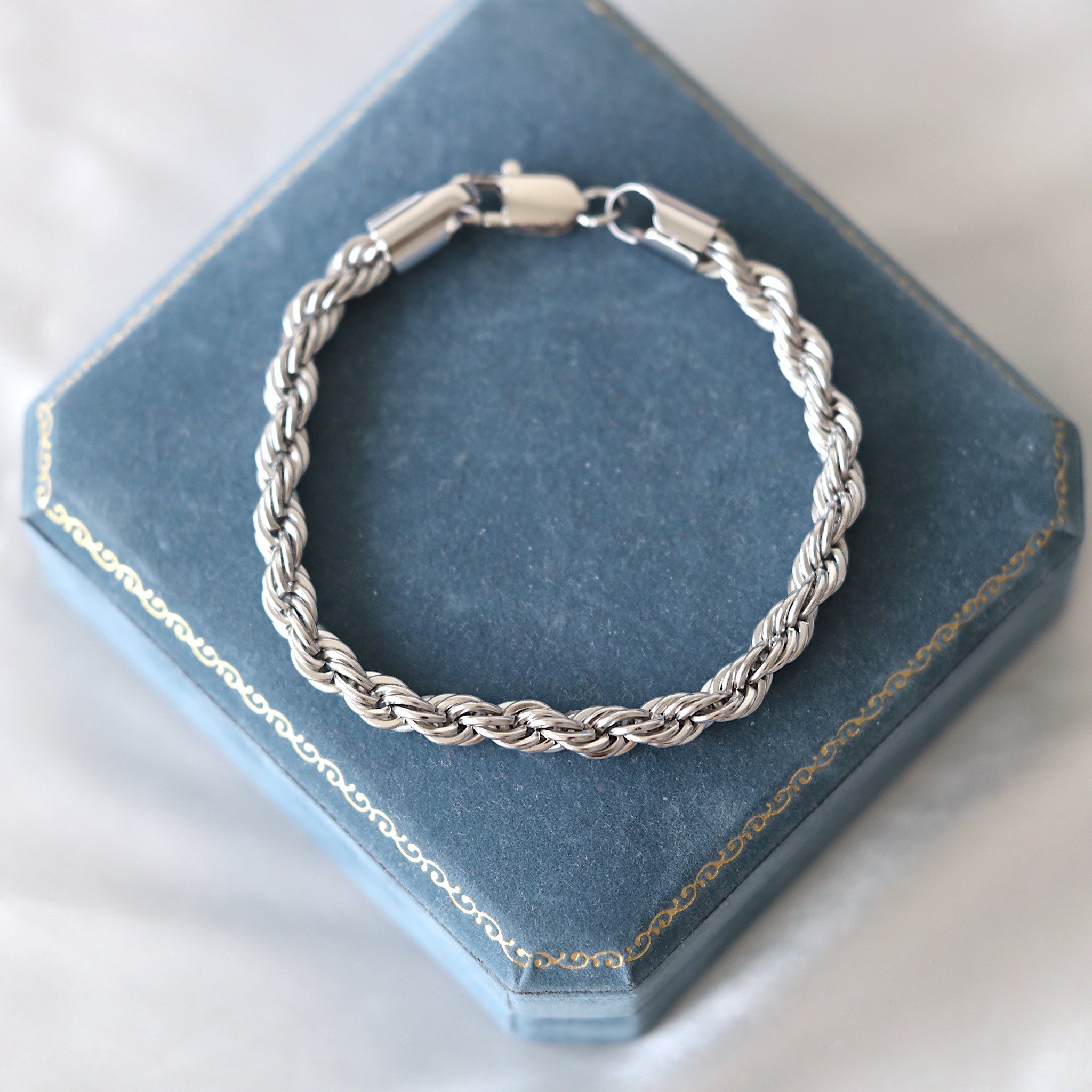 Silver Rope Chain Bracelet Thick Silver Bracelet Men - Etsy